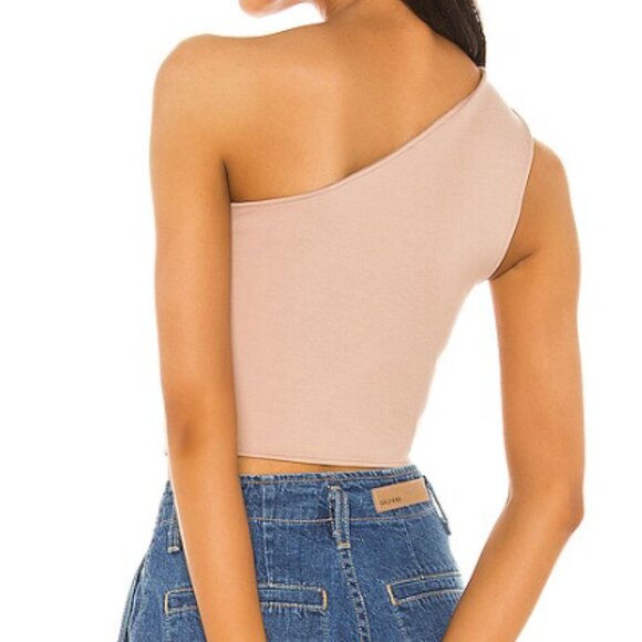 Asymmetrical Beige One Shoulder Crop Top, Nava, Revolve, Superdown, size large - Picture 4 of 7